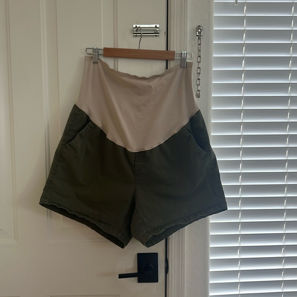 Over Bump Maternity Shorts - Olive Green - 16